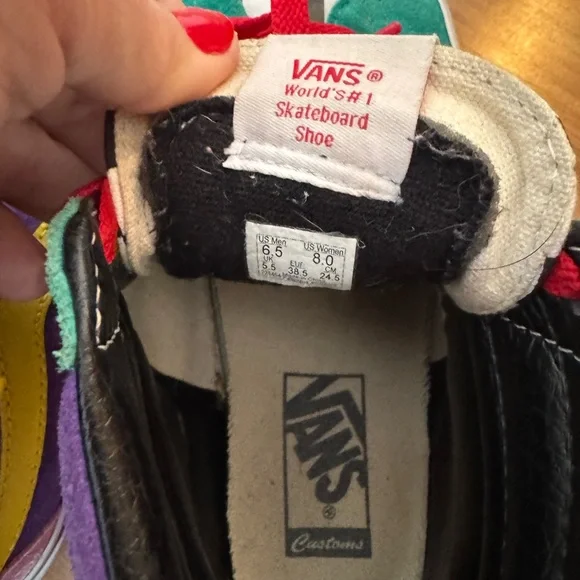 Vans Sk8 Hi Top Shoes Custom 90s Theme Checkered Multicolor Skater Punk M6.5 W8 - Picture 8 of 8